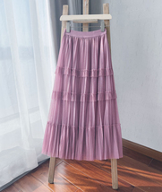 Pleated Tulle Skirt Black White Midi Length Custom Plus Size by Dressromantic image 9