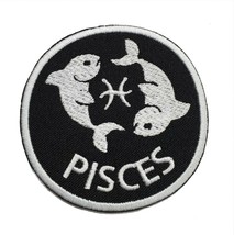 Pisces Zodiac Embroidered Iron On Patch 2.9&quot; Choose Hook &amp; Loop or Iron On - $5.88+