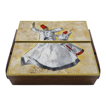 Wood cutlery box - Turkish Darvish Dancers - Decorative Painted Glass Or... - $169.00