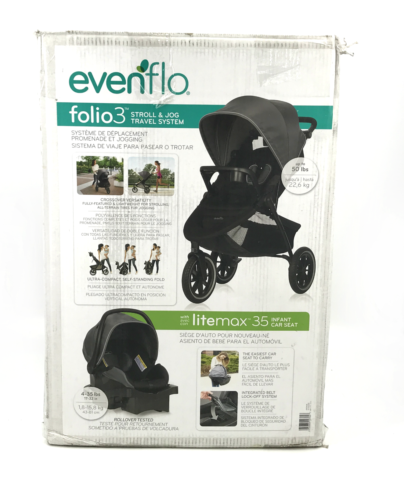 Evenflo Folio3 Stroll & Jog Travel System w/LiteMax 35 Infant Car Seat ...