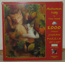 SunsOut AUTUMN NAP Cat Cats Kittens 1000 Piece Jigsaw Puzzle Tom Wood 28639 - $33.62