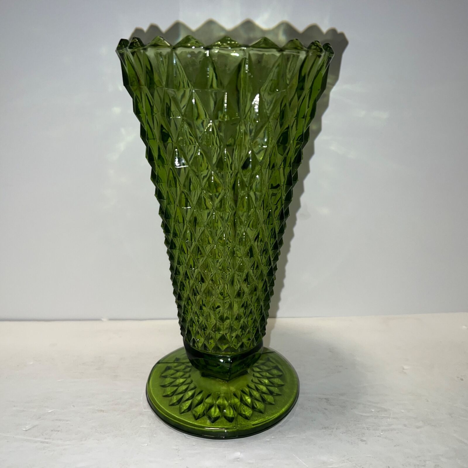 Primary image for Vintage Indiana Glass Green Diamond Point Vase