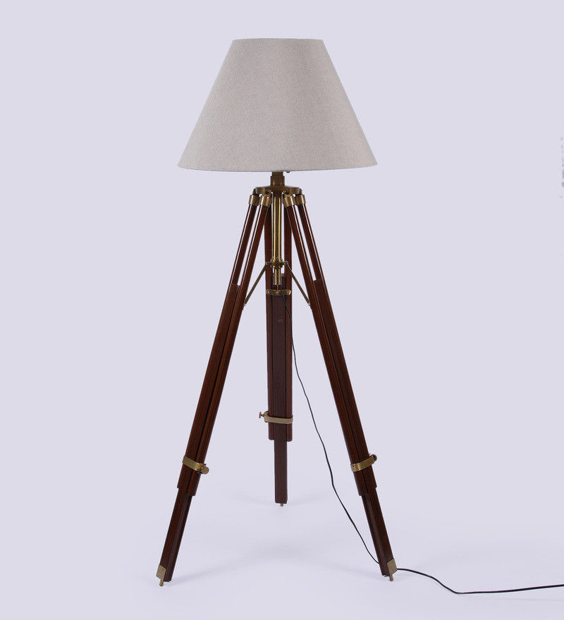 Vintage Floor Standing Mango Wood Beige And 7 Similar Items Vintage Floor Standing Mango Wood Beige Color Tripod Lamp