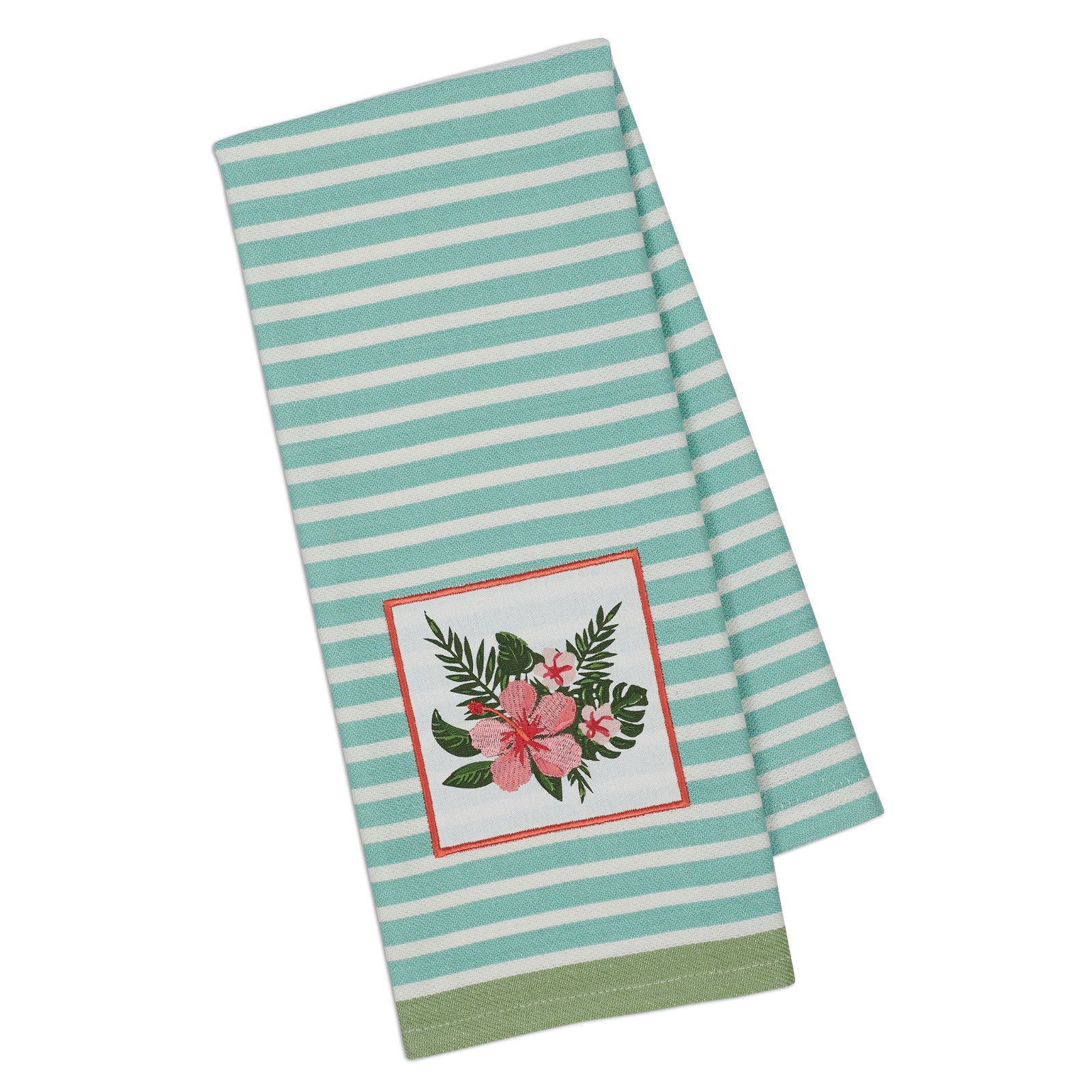 Hibiscus Embellished Kitchen Towel Flower Leaves New 18" x 28" Dish Tea