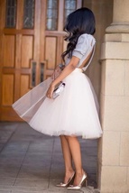Nude Knee Length High Waist Tulle Midi SKIRT Custom Plus Size Party Skirt image 8
