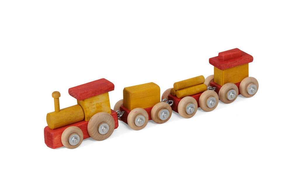 COLORFUL TOY TRAIN Engine Passenger Log Caboose Cars Handmade Wood RR