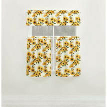 Yellow Farmhouse Country Sunflower Textured 3 Piece Curtain Set, Valance & Tiers - $18.70