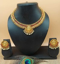 Indian Bollywood Gold FN Morpankh Krishna Maroon Beads Long Necklace Earrings - $24.99