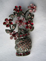 Silver Crystal Pink Flower Bouquets Brooch 1.75 "Long - $20.97