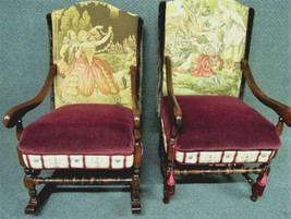 Antique  Tapestry  Chairs Custom NEw Fabric   Dancing Couple Theme Custom - $2,700.00