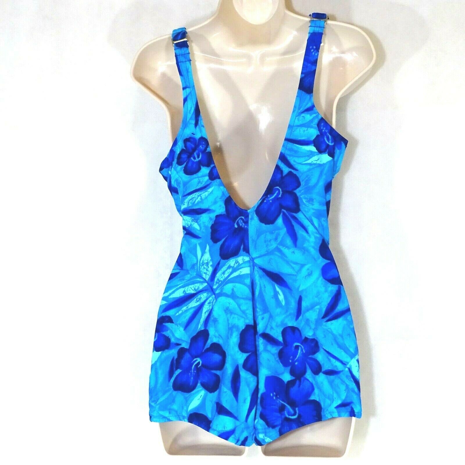 Roxanne One Piece Swimsuit Women Size 16 38C Blue Floral Vintage - Swimwear