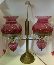 RARE Fenton Cranberry Opalescent Glass Hobnail Student Lamp Original Vin... - $649.99