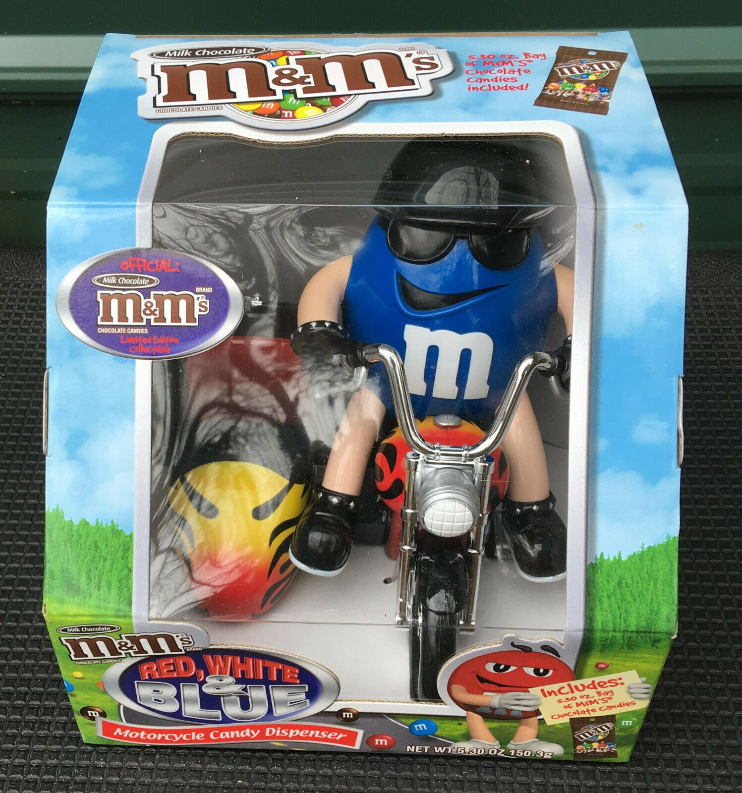 M&M's Red White & Blue Freedom Rider Motorcycle Candy Dispenser FLAMES