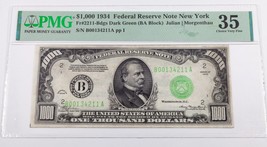 1934 $1000 Federal Reserve Note NY Fr #2211-Bdgs PMG Choice VF 35 - $4,999.50