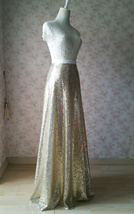 Gold Sequined Maxi Skirt High Waist Full Sequin Bridesmaid Maxi Skirt Plus Size image 5