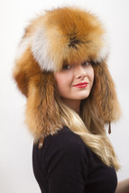 Natural Red Fox Fur Full Ushanka Hat Adjustable Saga Furs Aviator Trapper Hat image 4