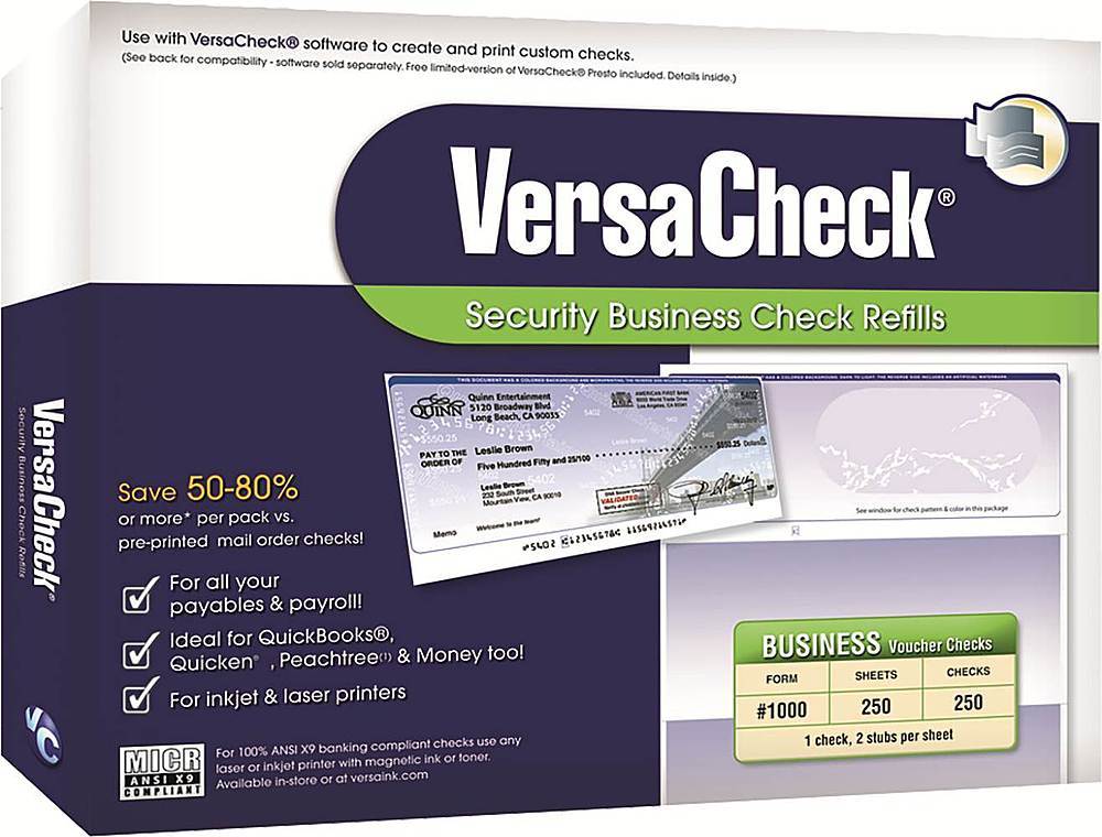 VersaCheck Form #1000 Business Voucher Check (250-Pack)