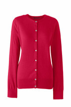 Lands End Women&#39;s Supima Crew Cotton Cardigan Sweater Rich Red New - $34.99