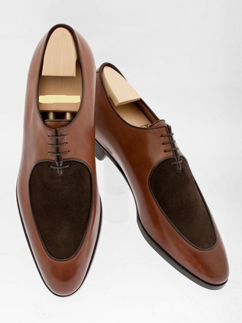 Men Two Tone Brown Suede Rounded Toe Lace Up Derby Genuine Leather Shoes US 7-16