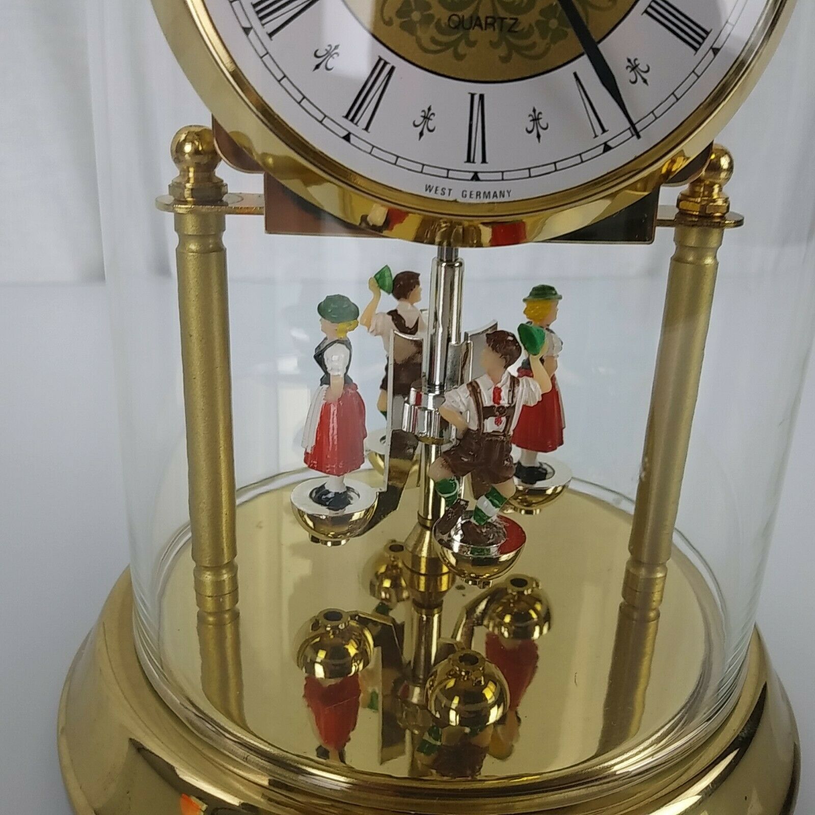 Loricron Quartz 85 Clock W085/00675 Glass Dome German Germany Folk Dancers Shelf, Mantel