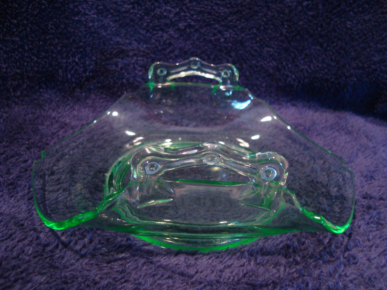 Primary image for  Vaseline Glass bon bon dish with handles.