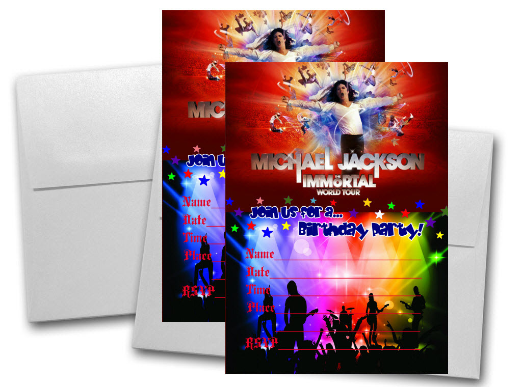 12 Michael Jackson Birthday Invitation Cards (12 White Envelops