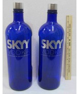 Cobalt Blue SKYY Vodka Bottles Pair Set 2 Glass 1.75 L 13 1/2&quot; Tall Craf... - $15.83