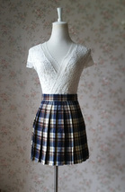 Brown and Navy Plaid Skirt Short School Pleat Plaid Skirt Tennis Skirt image 7