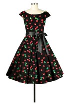 Black Red Cherry Rockabilly Retro 1950s Swing Dress Vintage 50s Pin Up P... - $59.59