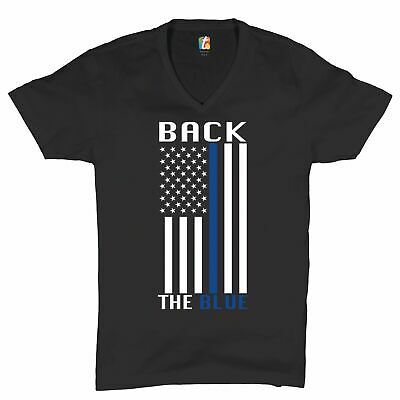 Back the Blue American Flag V-Neck T-shirt Police Law Enforcement Tee