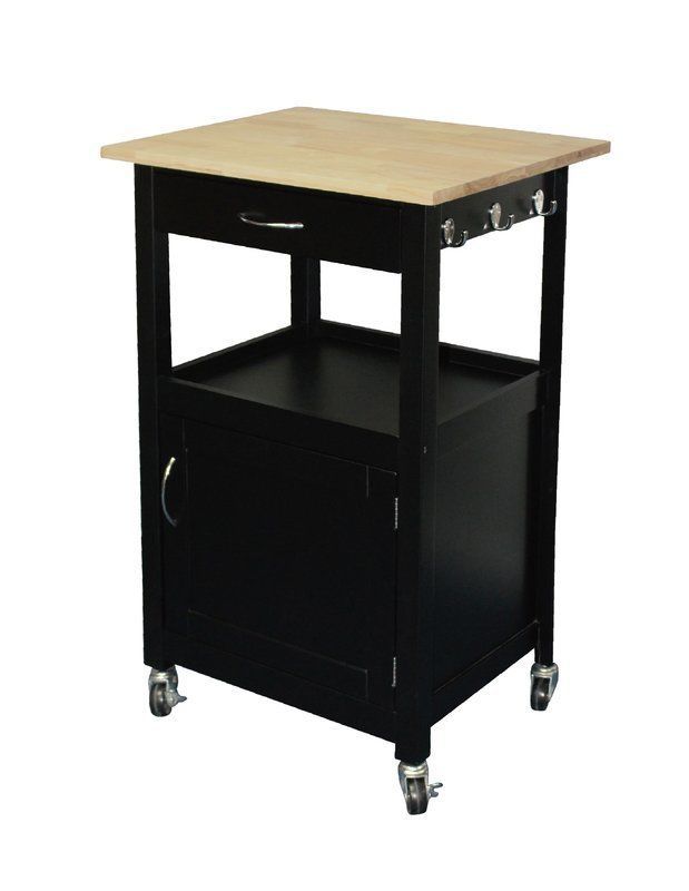 Black Natural Top Kitchen Cart Island Rolling Storage Prep ...