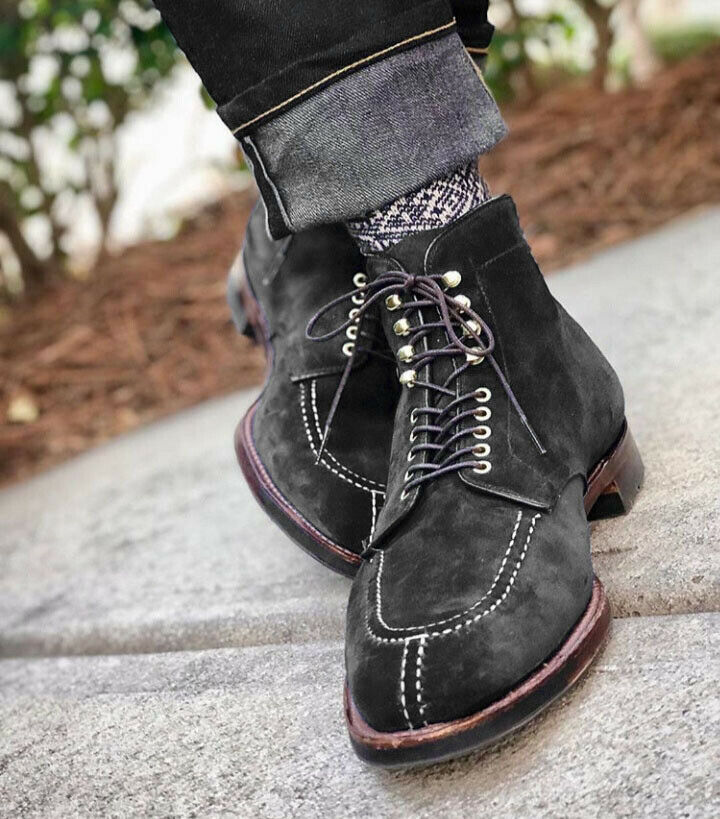 Magnificiant Black Tone Split Toe Suede Leather Mens High Ankle Lace Up Boots