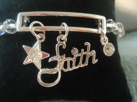 AVON Holiday Cheer Stretch Silvertone Bracelet, FAITH, NEW in Box - $7.94