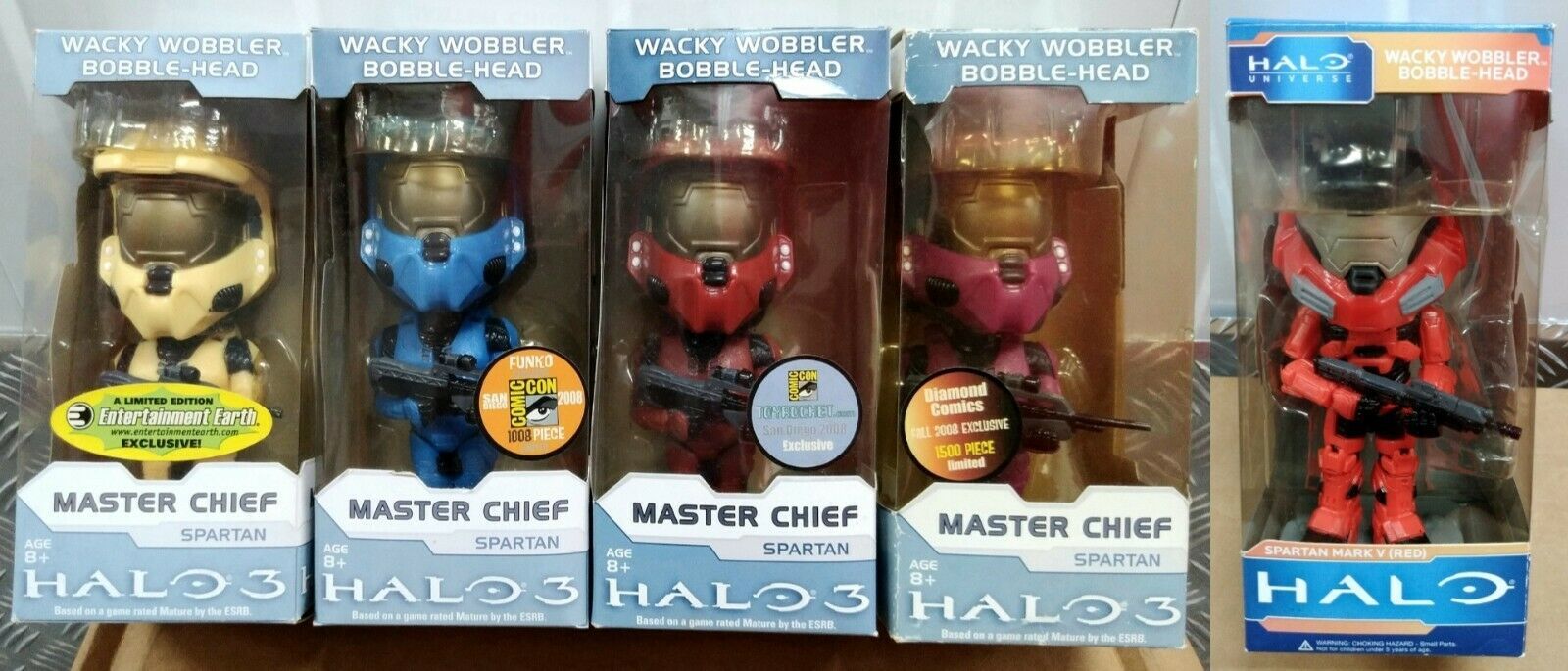 FUNKO Wacky Wobbler: Halo 3 Master Chief x 4, Spartan Mark V (Set of 5) - $295.00