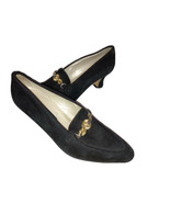 BALLY Black Suede Closed Almond Toe Pumps Shoes Gold Hardware Womens Sz9... - $29.02