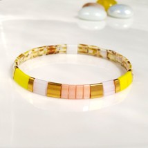 Yellow and pale rose tila bracelet,woman beaded stacking pink tile brace... - $20.95