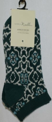 Simply Noelle Dark Green Teal White Ankle Socks One Size Fits Most