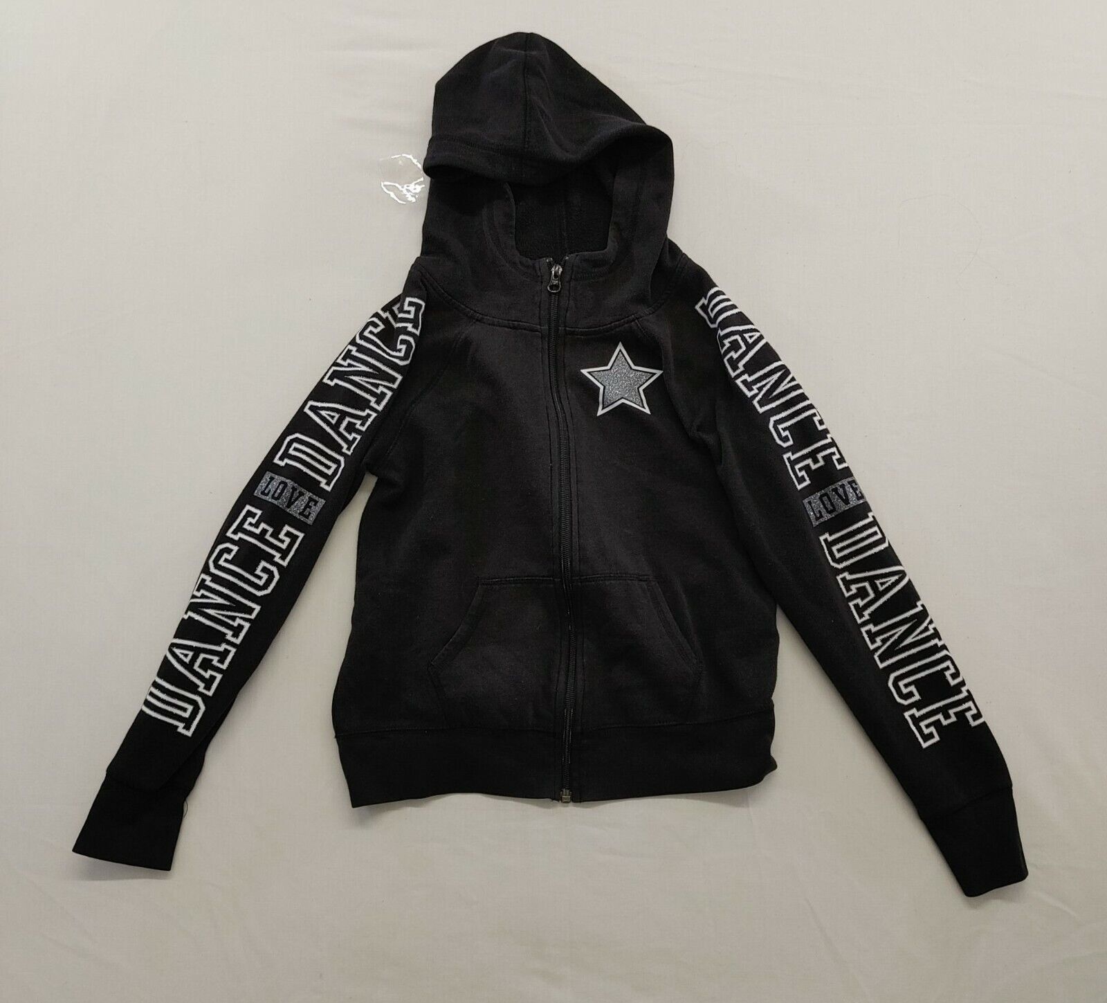 Primary image for Justice Full Zip Hoodie Girls Size 12 Black Sparkle Spell Out Long Sleeve Hooded