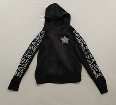 Justice Full Zip Hoodie Girls Size 12 Black Sparkle Spell Out Long Sleeve Hooded - $14.84
