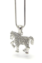 Girls Womens Miniature Trotting Arabian Horse Clear Crystal Charm Necklace - $17.95
