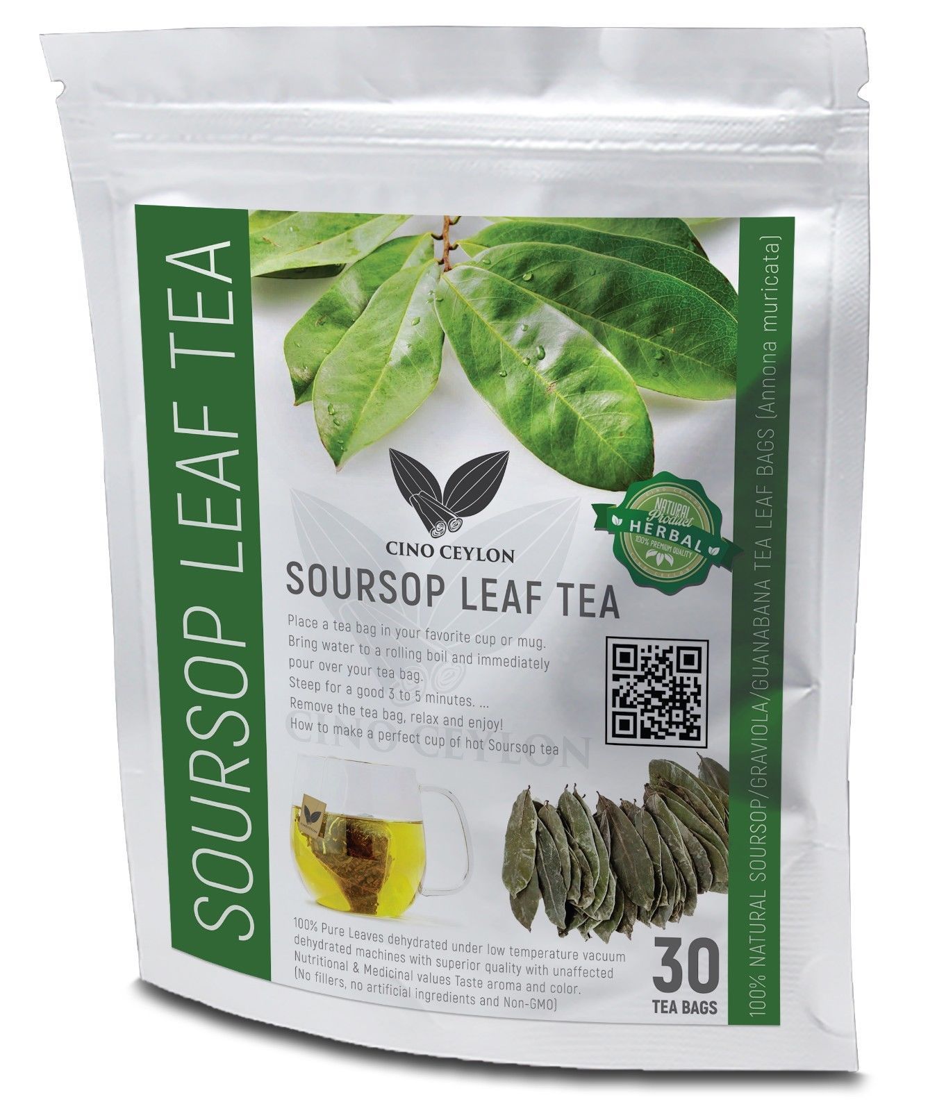 100 Pure SOURSOP/GRAVIOLA/GUANABANA TEA LEAF 30 BAGS (Annona muricata