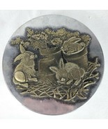 Vintage Raised Metal Easter Rabbit Bunny Rabbits Bunnies Round Metal Tin... - $44.95