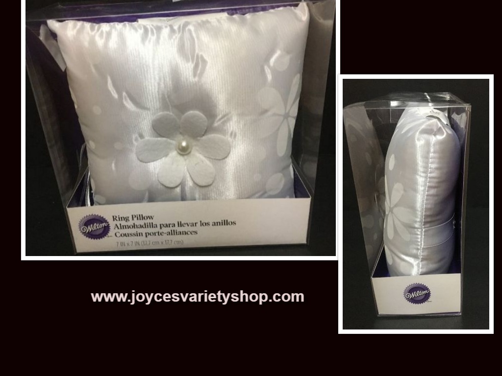 Primary image for Wedding Ring Pillow White Floral 7" x 7" Wilton