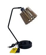 Nautica Home Table Lamp Desk Light Wooden Slat Shade Black USB Port Adju... - $42.65