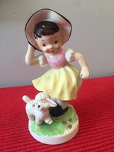  Vintage 50s ceramic figurine of Little Girl in a bonnet and her Sheep