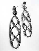 STUNNING Shimmery Black CZ Crystals Antique Metal Chandelier Dangle Earrings - $49.99