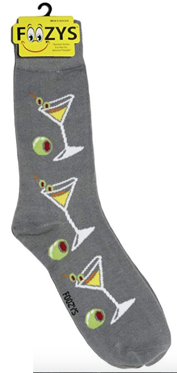 Martini Drinking Alcohol Cocktail Grey Dry Gin Olive 2 Pairs Foozy Mens Socks
