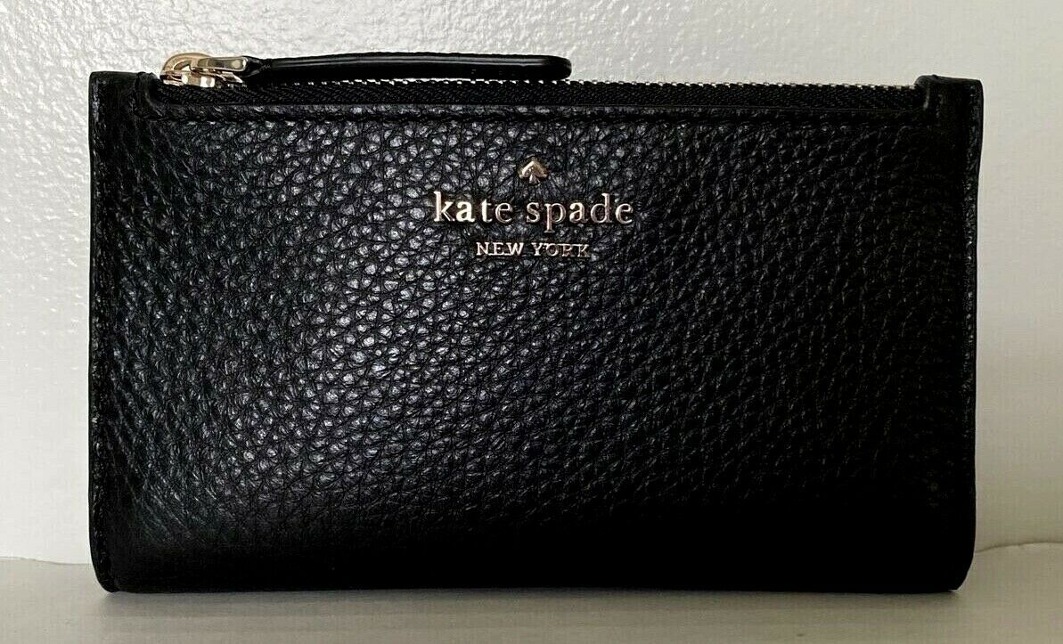 NWT Kate Spade Leighton small Slim Bifold wallet Leather Black