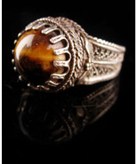 Vintage sterling filigree Tiger Eye Ring - Israel 925 tigereye - size 6 ... - $175.00