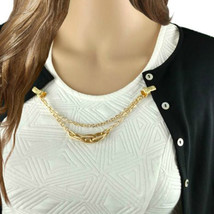 Sweater Guard Clip Cardigan Gold Tone Double Rope Chain Upcycled Vintage... - $13.00